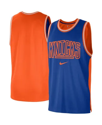 Men's Nike Blue and Orange New York Knicks Courtside Versus Force Split Dna Performance Mesh Tank Top