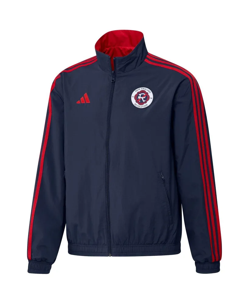 Men's adidas Navy and Red New England Revolution 2023 On-Field Anthem Full-Zip Reversible Team Jacket