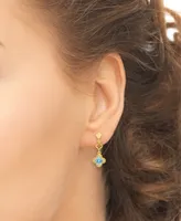 Lab-Grown Aquamarine (7/8 ct. t.w.) & Lab-Grown White Sapphire (1/4 ct. t.w.) Quatrefoil Drop Earrings in 14k Gold-Plated Sterling Silver