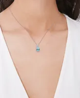 Lab-Grown Aquamarine (2-1/4 ct. t.w.) & Lab-Grown White Sapphire (1/20 ct. t.w.) Oval 18" Pendant Necklace in Sterling Silver