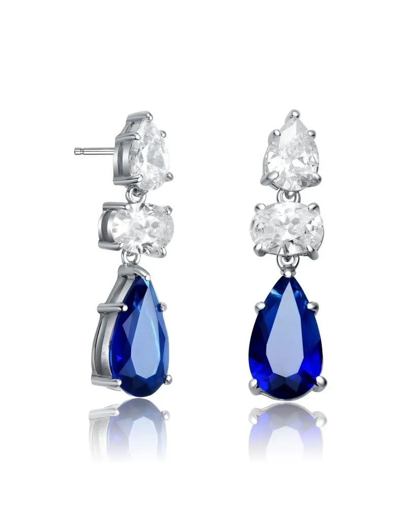 Genevive Radiant White Gold Plated Drop Earrings Sterling Silver with Pear Shape and Oval Cubic Zirconia