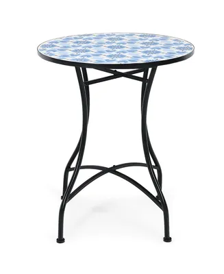 28.5'' Patio Round Mosaic Bistro Table Plant Stand Blue Flower Pattern