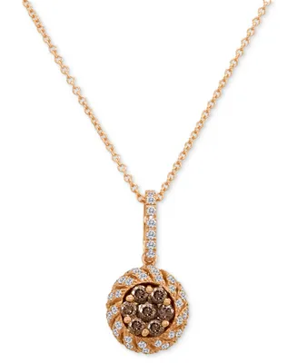 Le Vian Chocolate Diamond (3/8 ct. t.w.) & Vanilla Diamond (1/3 ct. t.w.) Halo Cluster 18" Pendant Necklace in 14k Rose Gold