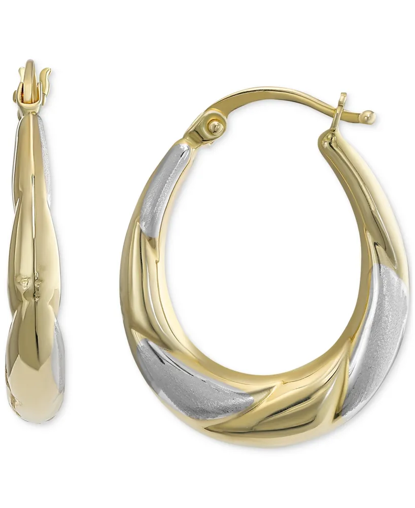 Tapered Oval Small Hoop Earrings in 10k Two-Tone Gold - Two