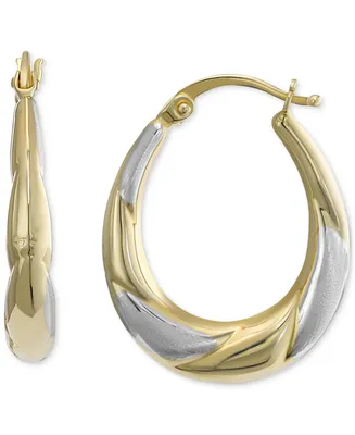 Tapered Oval Small Hoop Earrings in 10k Two-Tone Gold - Two