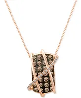 Le Vian Chocolatier Chocolate Diamond (1-1/4 ct. t.w.) & Vanilla Diamond (1/10 ct. t.w.) Crossover 18" Pendant Necklace in 14k Rose Gold