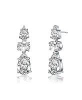 Genevive Radiant White Gold Plated Drop Earrings in Sterling Silver with Pear Shape and Oval Cubic Zirconia