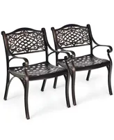 Costway 2PCS Patio Dining Bistro Chair All Weather Cast Aluminum Armrest Garden