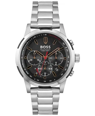 Hugo Boss Men's Solgrade Solar Quartz Chronograph Silver-Tone Stainless Steel Watch 44mm - Silver