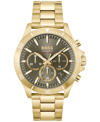 Hugo Boss Men's Troper Quartz Fashion Chronograph Ionic Plated Gold-Tone Steel Watch 45mm - Gold
