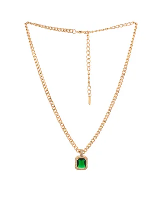 Ettika Emerald Stone Pendant 18K Gold Plated Link Necklace