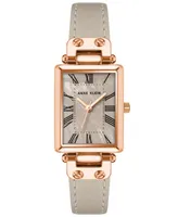 Anne Klein Women's Three Hand Quartz Taupe Genuine Leather Strap Watch, 21.5mm - Rose Gold