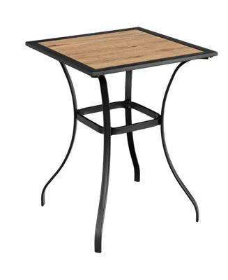 Patio Square Bar Table Wood-Like Tabletop Metal Frame Garden Backyard