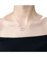 Genevive Sterling Silver Rainbow Cubic Zirconia Circle Pendant Necklace