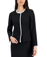 Le Suit Women's Framed Collarless Jacket & Flounce-Hem Skirt, Regular Petite