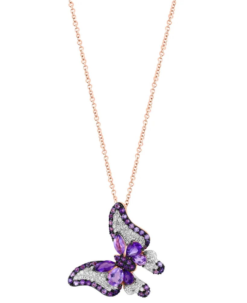 Effy Amethyst (1-3/4 ct. t.w.) & Diamond (1/3 ct. t.w.) Butterfly 18" Pendant Necklace in 14k Rose Gold