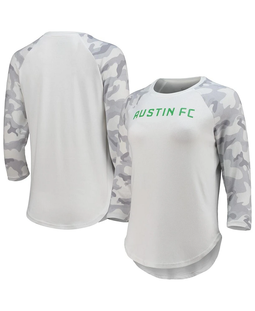 Women's Concepts Sport White, Gray Austin Fc Composite 3/4-Sleeve Raglan Top