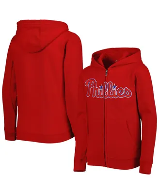 Big Boys Red Philadelphia Phillies Wordmark Full-Zip Fleece Hoodie