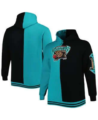 Men's Mitchell & Ness Teal and Black Memphis Grizzlies Big and Tall Hardwood Classics Split Pullover Hoodie