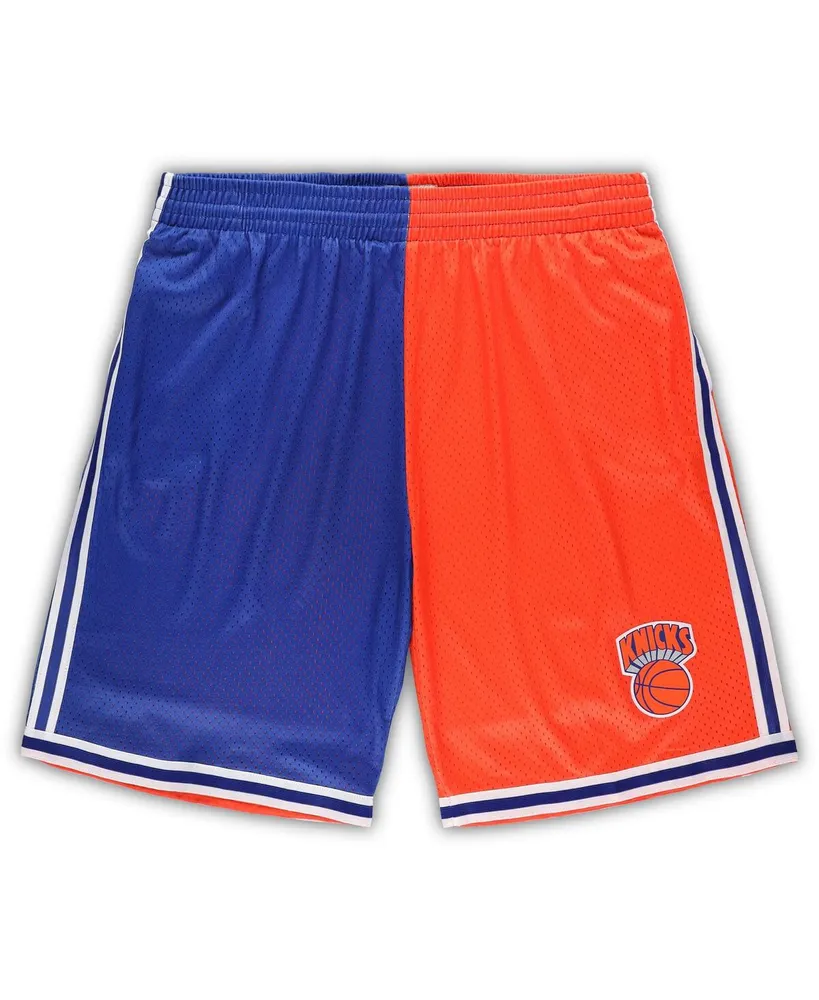 Men's Mitchell & Ness Blue and Orange New York Knicks Big Tall Hardwood Classics Split Swingman Shorts