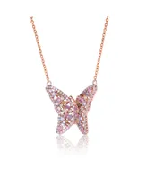 Genevive Long Lasting Sterling Silver 18K Rose Plated Multi Color Cubic Zirconia Butterfly Necklace