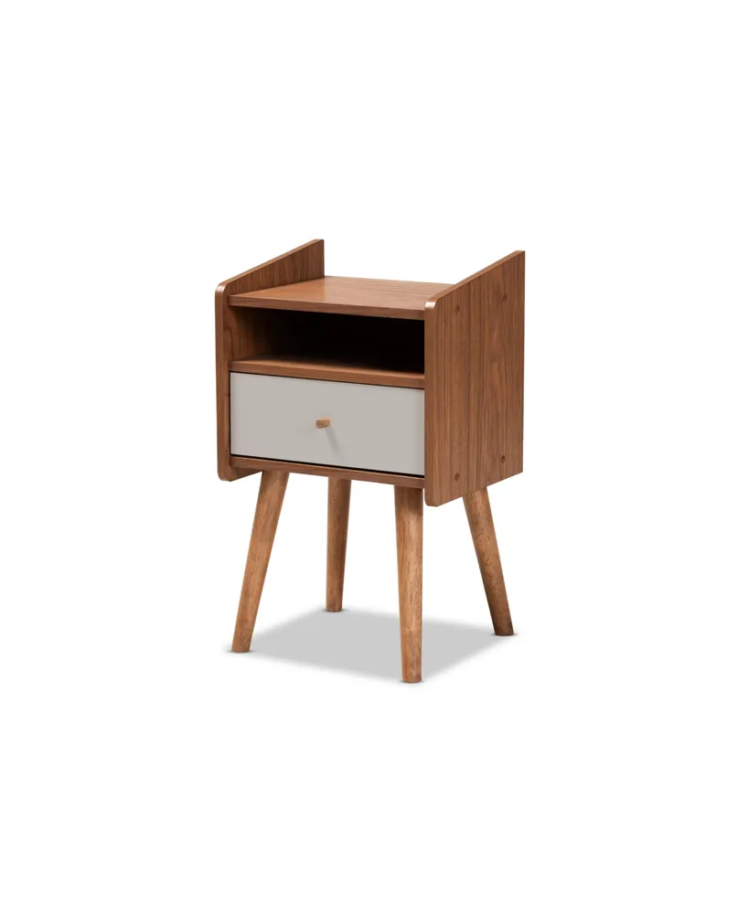 Closeout Baxton Studio Elario Mid-Century Modern 25" Two-Tone and Finished Wood 1-Drawer Nightstand