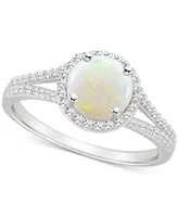 Opal (3/4 ct. t.w.) & Diamond (1/4 Halo Split Shank Ring Sterling Silver