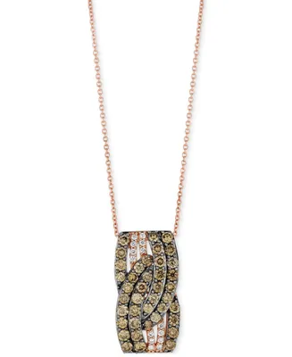 Le Vian Chocolate Diamond (1-1/2 ct. t.w.) & Vanilla Diamond (1/10 ct. t.w.) Crossover Vertical Bar 18" Pendant Necklace in 14k Rose Gold