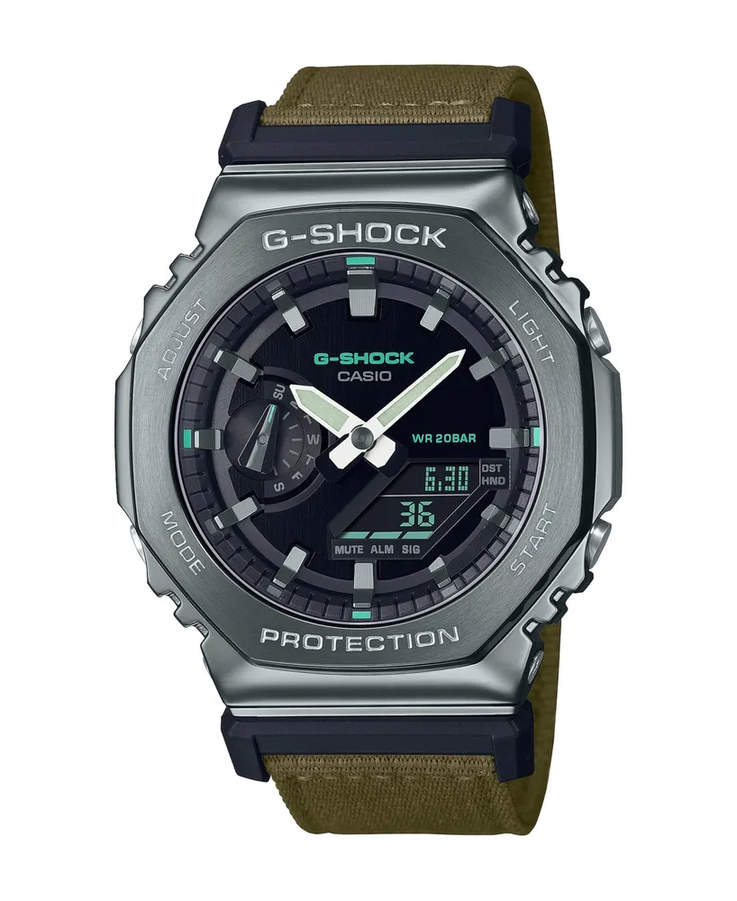 G-Shock Men's Analog-Digital Metal Cover Green Cloth Band Watch, 44.4mm, GM2100CB-3A