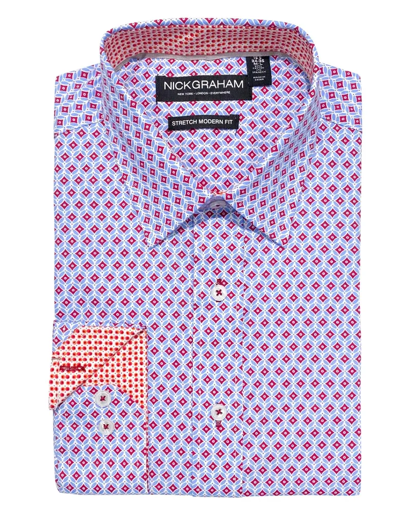 Nick Graham Men's Modern Fit Dot Diamond Dress Shirt