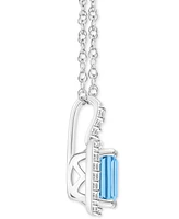 Aquamarine (1/2 ct. t.w.) & Diamond (1/8 Halo 18" Pendant Necklace Sterling Silver (Also Opal)