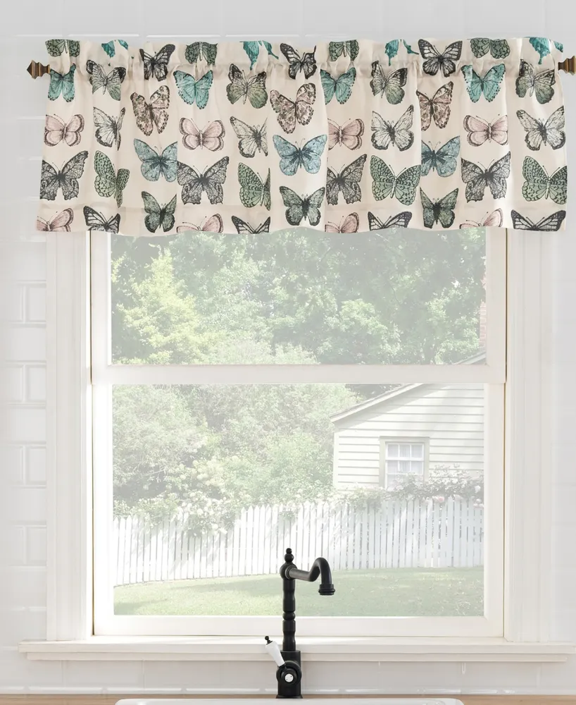 No. 918 Magdalena Butterfly Print Sheer Rod Pocket Kitchen Curtain Valance