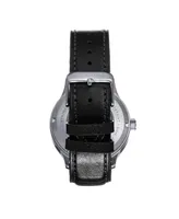 Heritor Automatic Men Bradford Leather Watch - Silver & Black, 43mm