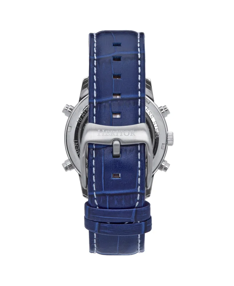 Heritor Automatic Men Wilhelm Leather Watch - Navy/Silver, 42mm