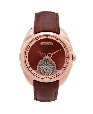 Heritor Automatic Men Roman Leather Watch - Rose Gold/Light Brown, 46mm