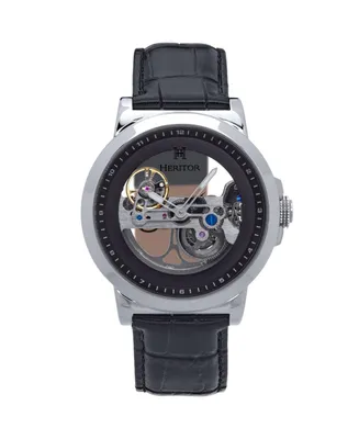 Heritor Automatic Men Xander Leather Watch - Silver/Black, 45mm