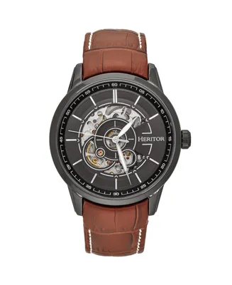 Heritor Automatic Men Davies Leather Watch - Black/Brown, 44mm