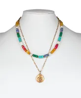 Patricia Nash Gold-Tone Bee Multicolor Beaded Convertible Layered Pendant Necklace, 17" + 3" extender