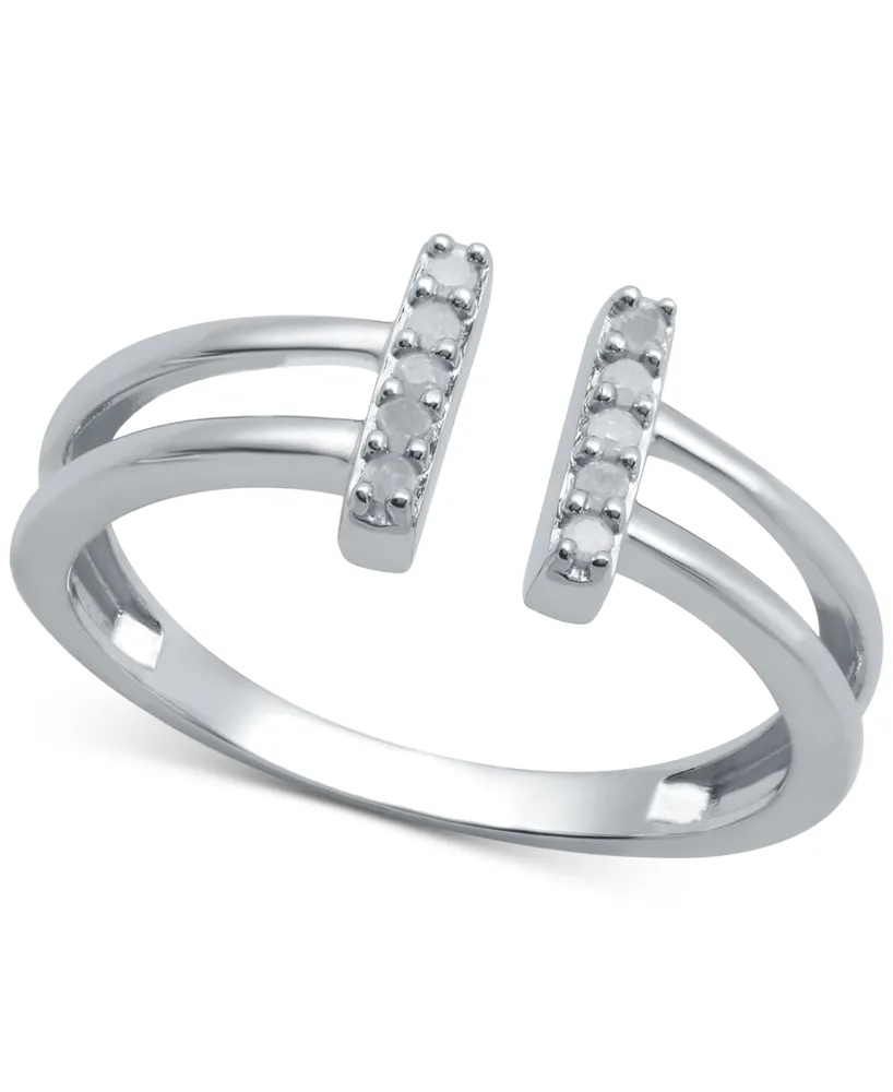 Diamond Double Bar Cuff Ring (1/10 ct. t.w.) Sterling Silver