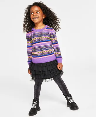 Holiday Lane Little Girls Fair Isle Striped Sweater, Created for Macy's