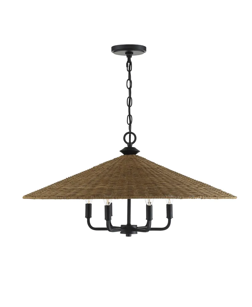 Savoy House Eman 6-Light Pendant in Matte Black with Dark Rattan Shade