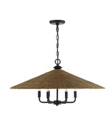 Savoy House Eman 6-Light Pendant in Matte Black with Dark Rattan Shade