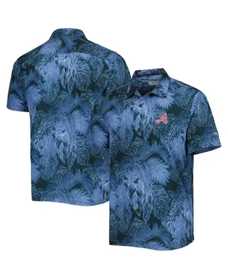 Men's Tommy Bahama Blue Atlanta Braves Coast Luminescent Fronds IslandZone Button-Up Camp Shirt