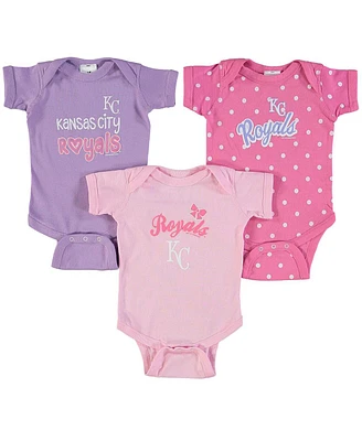 Girls Infant Soft As A Grape Pink, Purple Kansas City Royals 3-Pack Rookie Bodysuit Set