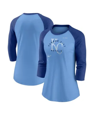 Women's Nike Royal, Light Blue Kansas City Royals Next Up Tri-Blend Raglan 3/4-Sleeve T-shirt