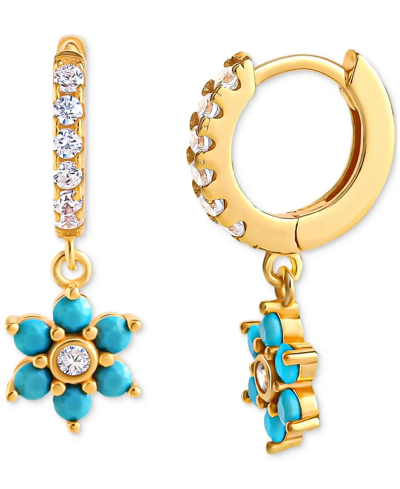 Giani Bernini Cubic Zirconia & Blue Enamel Dangle Hoop Earrings In 18k  Gold-plated Sterling Silver, Created For Ma