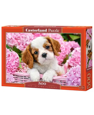 Castorland Pup in Pink Flowers Jigsaw Puzzle Set, 500 Piece