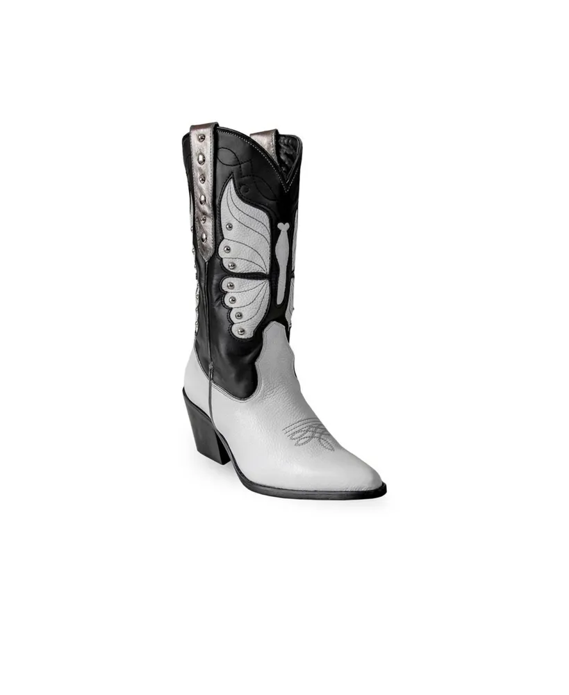 Bala Di Gala Women's Italian Western Black & White Premium Leather Boots Monarch By