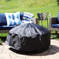 Round Outdoor Fire Pit Cover - Heavy-Duty 300D Polyester and Pvc with Drawstring Closure - Black