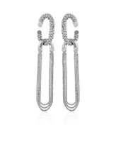 Vince Camuto Silver-Tone Tassel Chain Huggie Hoop Drop Earrings